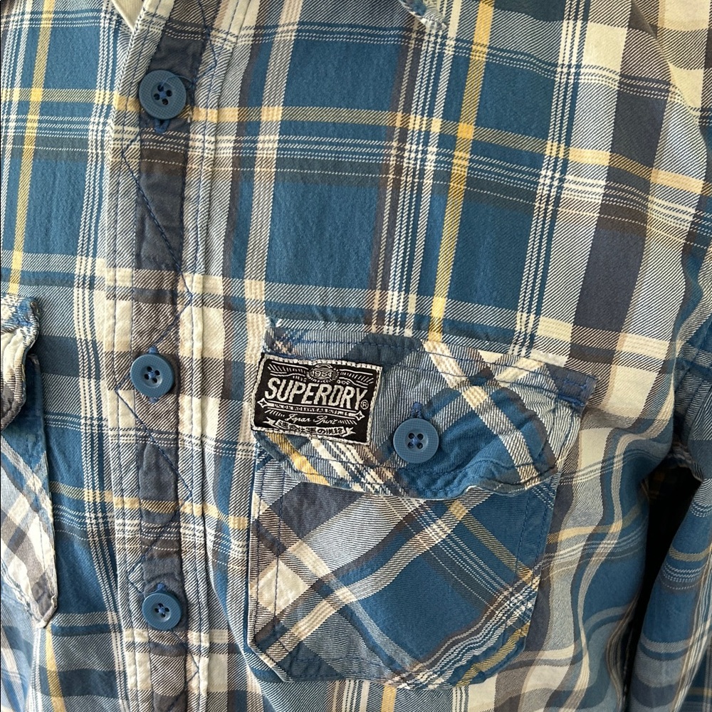 Superdry Blue and White Plaid Casual Shirt - Picture 2 of 12
